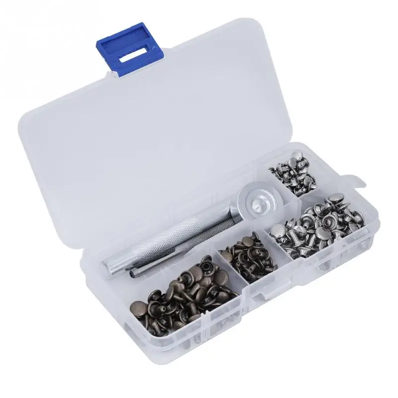

120 Sets 6mm/8mm Round Double Cap Rivets Stud Collision Nail 2 Colors Metal Spike Rivet with 3pcs Handwork Tools Rivets Set Hot