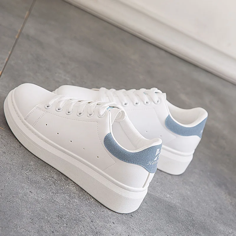 

Women Casual Shoes Flat Platform Female Sneakers Thick Sole Mixed Color Lady White Shoes One Size Smaller 2018 New Pink 35-40