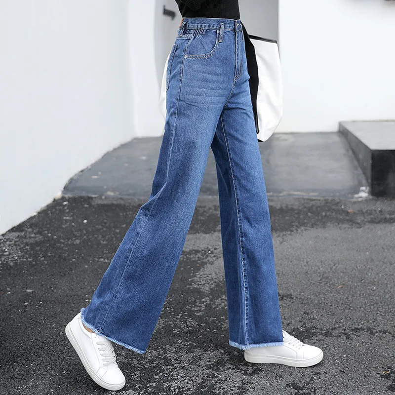 Vintage Wide Leg Jeans Tassel Loose Washed High Waist Denim Pants 2018