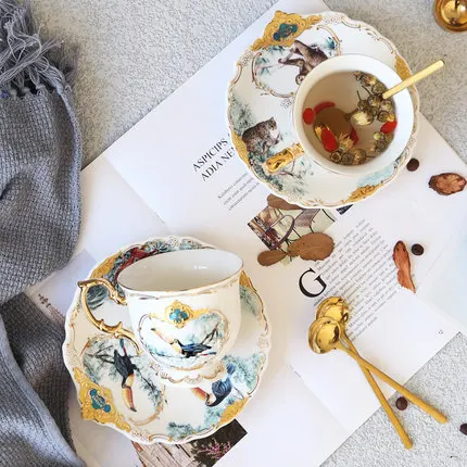 

British jungle ceramic Elegant Coffee Cups and Saucers Handmade Ins Golden Milk Cup Set Home Afternoon Teacups Christmas Gifts