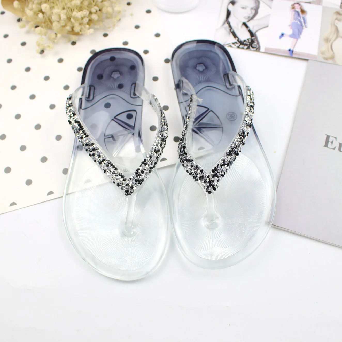 Women jelly Slippers Summer Beach Flip Flops Sandals Women crystal