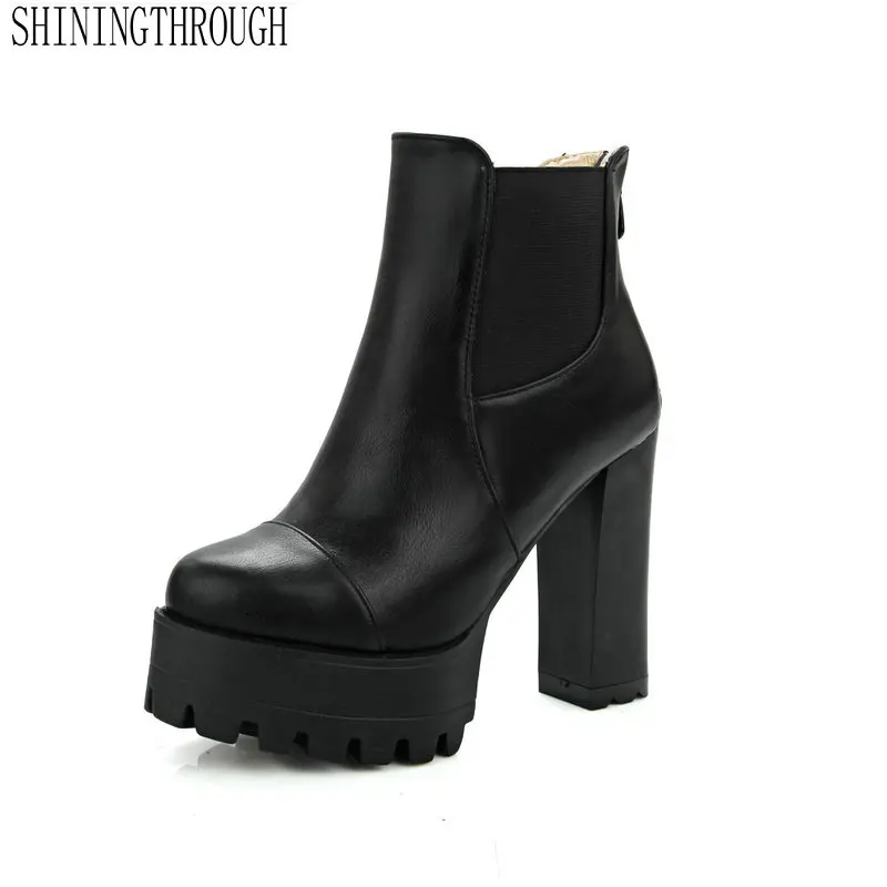

2019 Erogenous Style Round Toe Ankle Boots Comfortable Boots High Heels platform Women Boots Large Size 34-43
