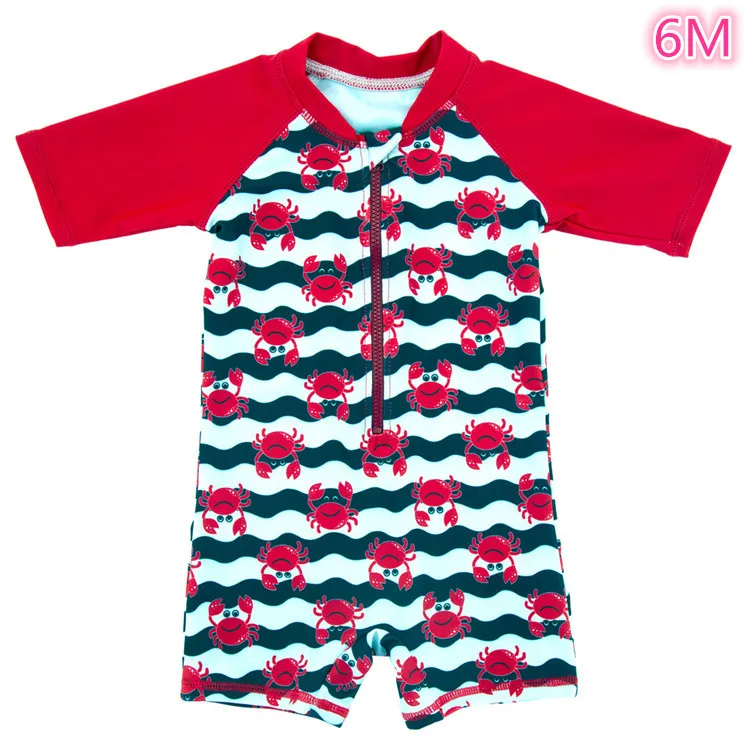 KINE PANDA/купальник для новорожденных мальчиков, детский купальный костюм для мальчика, купальный костюм для младенцев, Пляжная Солнцезащитная одежда с рисунком китовый краб - Цвет: Red 6M