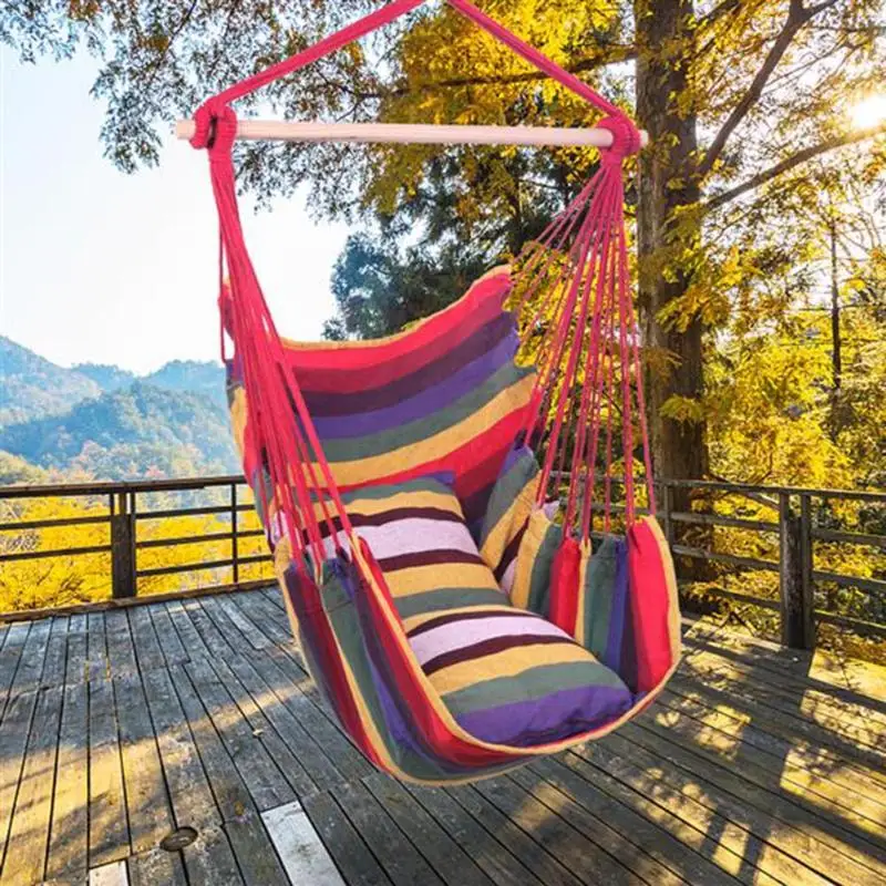 

Unique Cotton Canvas Hanging Rope Chair With Pillow Multi ColorHigh-Quality Cotton Canvas Refined Soft Texture Home Decoration