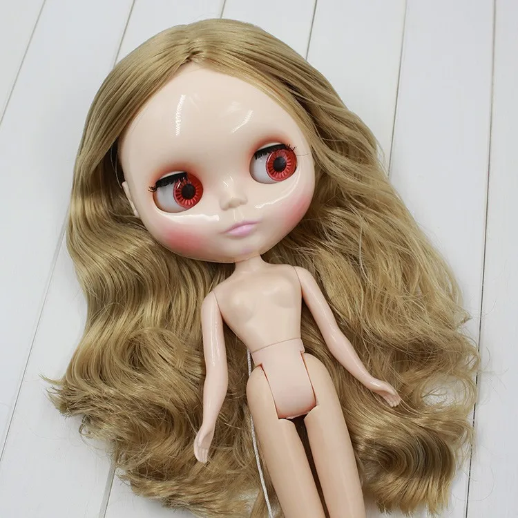 Бесплатная доставка телесный цвет Блит кукла 230BL0772 золотые волосы без челки подходит для DIY Изменить Игрушки для девочек