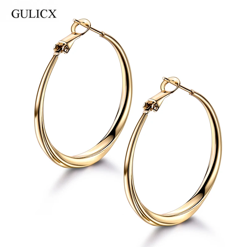 

GULICX Fashion Big Hip Hop Round Earrings for Women Gold-color Large Circle Piercing Hoop Earring Dropship Suppliers E420