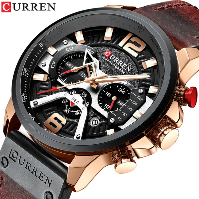 

Relogio Masculino CURREN Mens Watches Top Brand Luxury Leather Sports Watch Men Fashion Chronograph Quartz Man Clock Waterproof