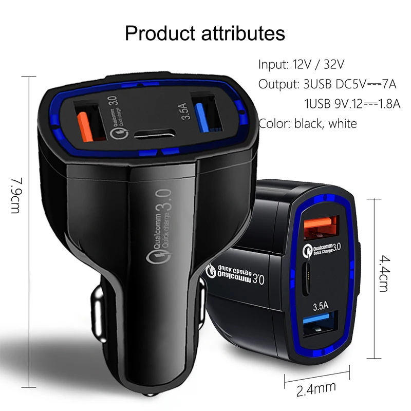 VicTsing Car Charger Quick Charge 3.0 Dual USB Ports 3.5A Type-C Car Adapter Quick Charger for iPhone 8 Cigarette Lighter        (16)