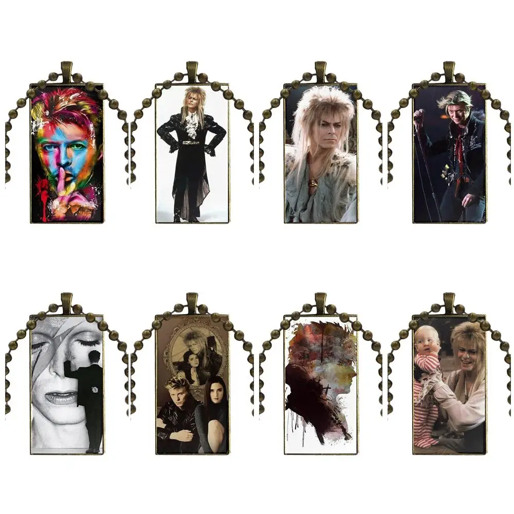 

For Men Women Party Gift Necklace With Bronze Plated Glass Cabochon Choker Long Pendant Rectangle Necklace David Bowie Labyrinth