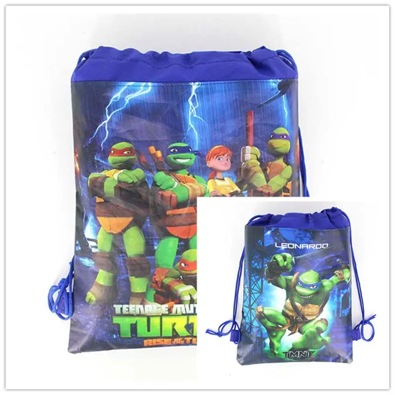 

New 1pcs High Quality TMNT Drawstring Bags Boy Cotton Travel Pouch Storage Clothes Shoes Bags School Portable Backpack Handbag