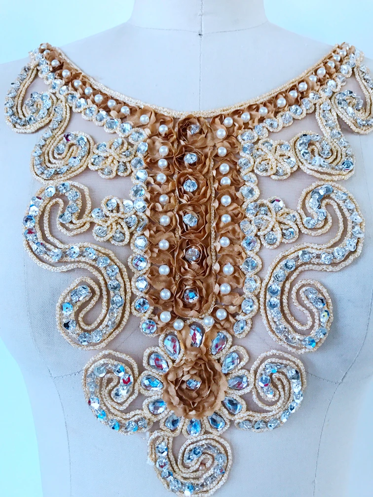 Handsewing Кристалл Шампанское патчи пришить Silver Блёстки Стразы Кружева Аппликация 34*24 см для платье с топом юбка