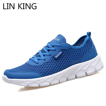 

LIN KING Big Size 48 Breathale Mesh Pierced Unisex Lover Casual Shoes Shallow Anti Skid Light Sneakers Lace Up Men Ankle Shoes