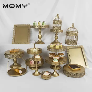 

14 Pcs Cupcake Gold White Pink Metal 3 Tier Fancy Crystal Wedding Cake Stand