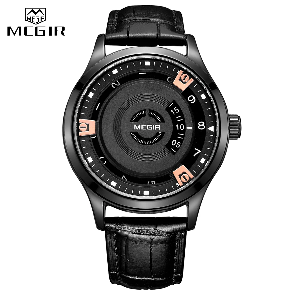 MEGIR Black Genuine Leather Straps Wristwatches Men's 2020 New Creative Fashion Luxury Unique Style Men Quartz Watches Clock MEGIR Black Genuine Leather Straps Wristwatches Men's 2020 New Creative Fashion Luxury Unique Style Men Quartz Watches Clock