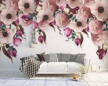 

Custom silk cloth wall paper American hand-painted rose flower rattan modern background papel de parede 3d wallpaper