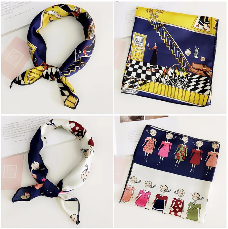47 см стильные разноцветные принтованные узоры шелковые квадратные шарфы шарф шейный платок повязка на голову головные уборы украшения для волос для женщин