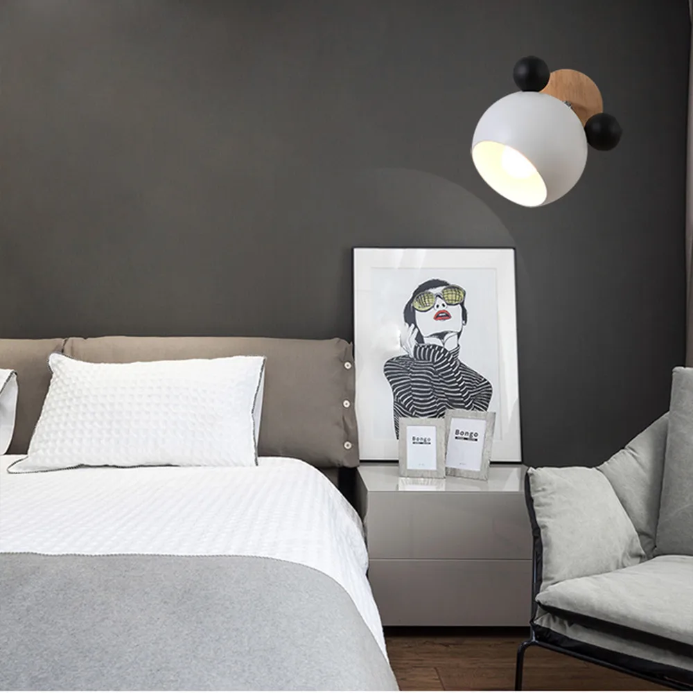 Skup Drewniana ściana światła lampka nocna naścienna kinkiet nowoczesny kinkiet do sypialni Nordic macaroon 5 kolor kierownicy E27 85 285V