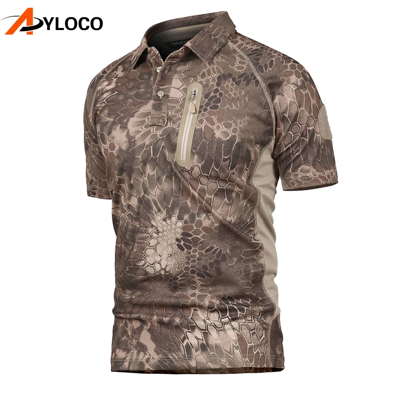 Rápida dos Homens de Combate do Exército Camisas de Carga ao ar Livre de Secagem Militar Tático Camisetas Respirável Lapela Collar Estiramento Casual 5 Ao ar livre de Secagem Rápida Dos
