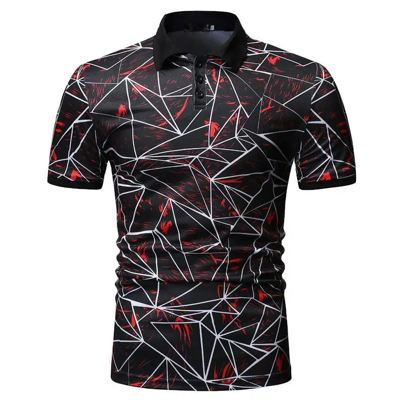 

Polo Collar Social Shirt Men's Clothing Tees Fashion Summer Tops Polo Shirt for Men Short sleeve Men Hip hop Blue Red