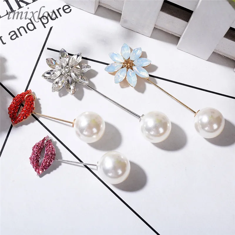 

Hot Sale Classic Flowers Brooches New Long Crystal Needle Pins Female Personality Elegant Brooch Cardigan Accessories