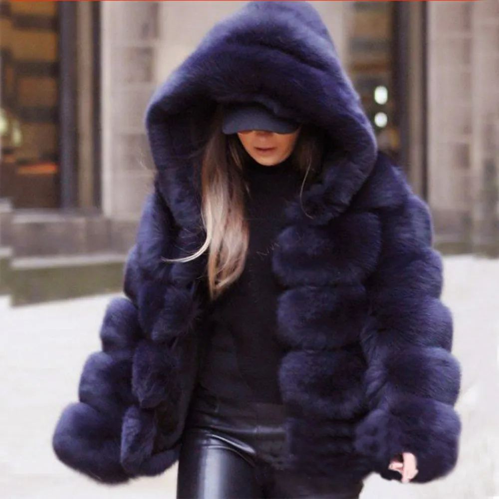 

Women Faux Fur Jacket 3/4 Sleeve Winter Warm Coats 2018 Women Mink Coats Winter Hooded New Jacket Warm Thick Outerwear Jacket