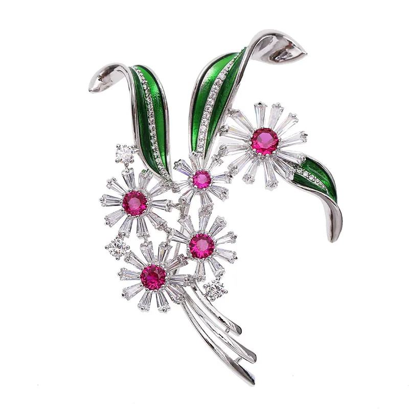 

Red Trees Brand New High Quality Beautiful AAA Cubic Zircon Brooch Flower Holiday Present For Women Drop Shipping With Box