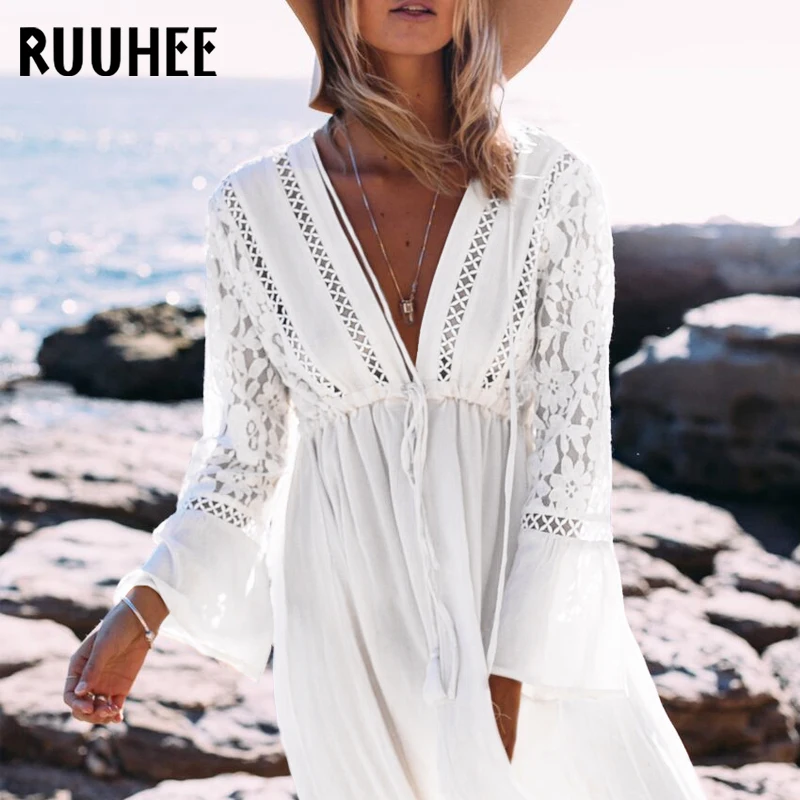 Женский купальный костюм RUUHEE с v образным вырезом и поясом пляжная одежда летнее