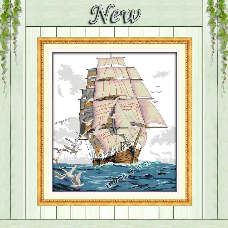 

Sailng seagulls ship Counted print on fabric DMC 14CT 11CT DIY Cross Stitch Needlework kits Embroidery Sets decor paintings boat