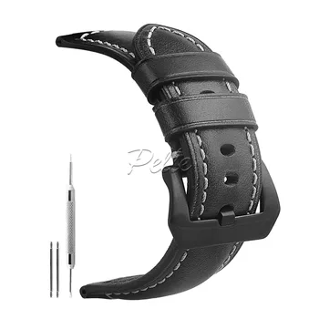 

Pelle 22mm Genuine Leather Watch Band Black Oil-tanned Natural Crack Leather Wrist Straps With Black Buckle