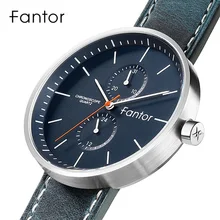 Fantor Мужские часы Роскошные повседневные кварцевые хронограф водонепроницаемые мужские наручные часы с синим кожаным ремешком ультра тонкие Брендовые Часы
