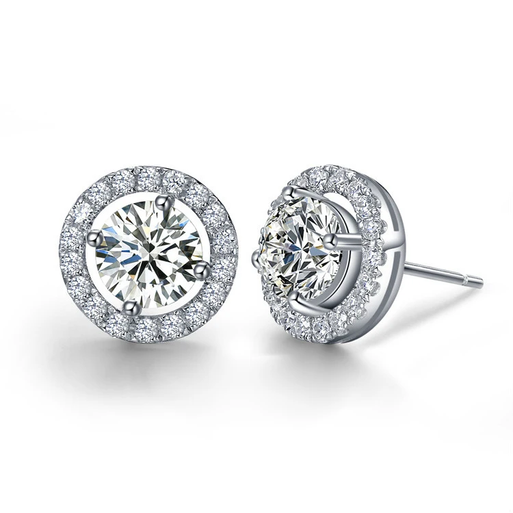 

Luxury Quality 2 Carats SONA Synthetic Gem Halo Studded Wedding Earrings, Wedding Jewelry,Wedding Jewellry, Earrings