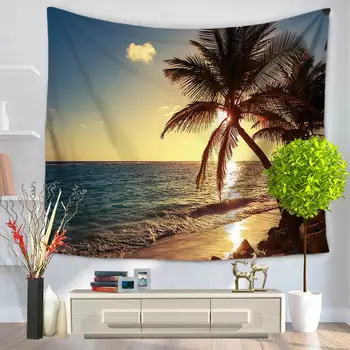 

CAMMITEVER Sunset Beach Coconut Tree Tapestry Hamsa Hand Throw Indian Hippie Tapestry Wall Hanging, Urban Sketched Hand Tapestry