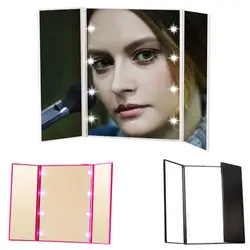 Портативный зеркало для макияжа 8 светодиодный свет три складной столик косметический световой зеркала Сенсорный экран зеркало-WWO66