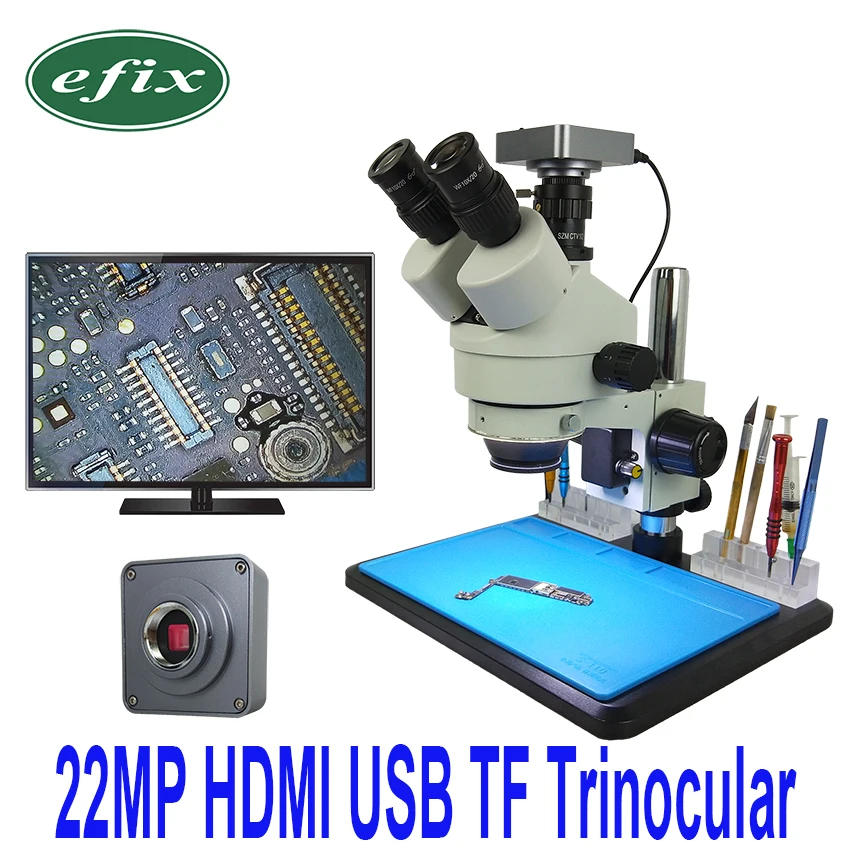 Efix 22MP HDMI USB камера 7 45X siмультифокальный Тринокулярный паяльник стерео