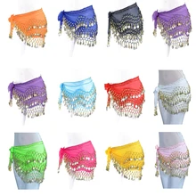 Шифоновая цепочка для живота с золотыми монетами, расширяющийся пояс, танцевальный костюм для выступлений, хип-юбка, шарф, пояс