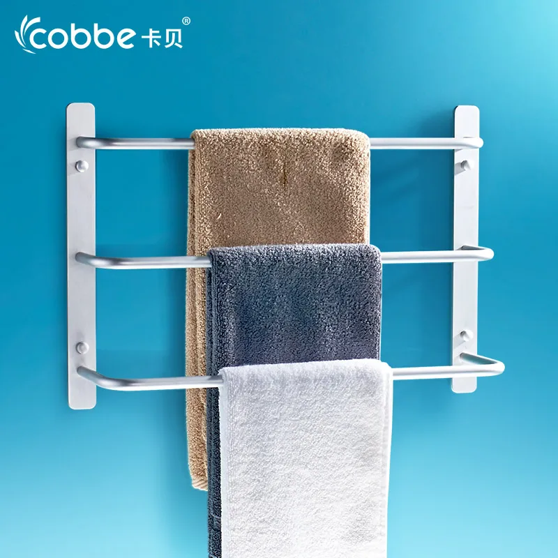 

Silver Three Bars Towel Holder Space Aluminum Towels Bathroom Accessories Wall Mounted Towel Bars Holders Wall Shelf Cobbe 88893