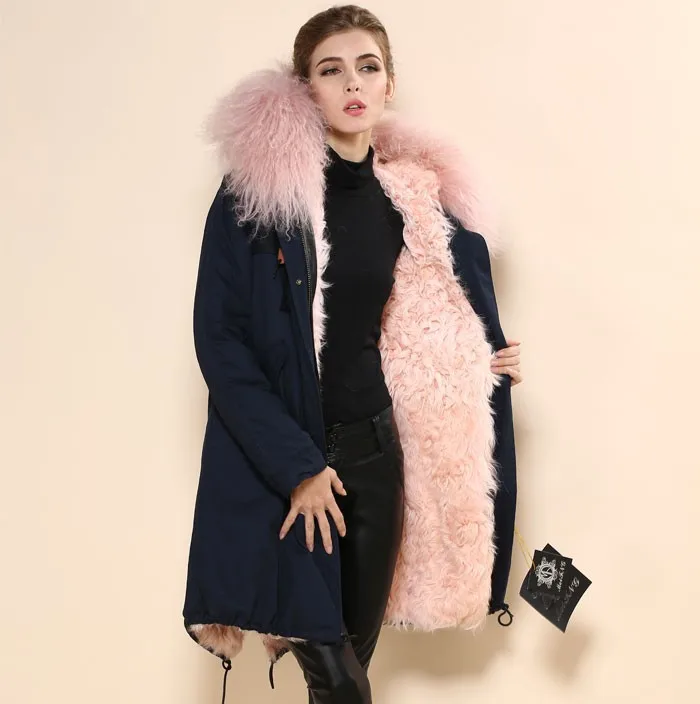 Женская мода овечьей шерстью длинное пальто с овечьей меховой воротник женские пальто овечьей шерстью пальто Длинная стильная