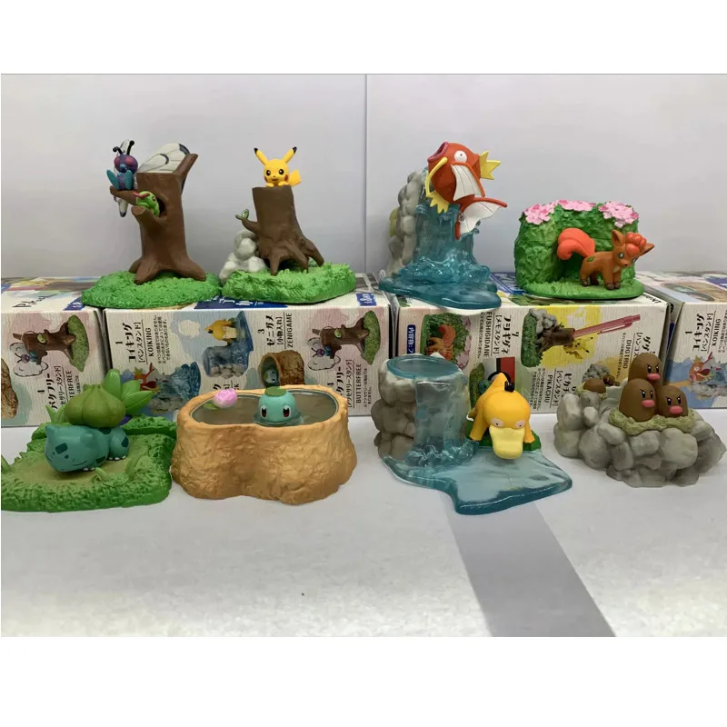 

8Box/Set Cute Anime Character Pika Bulbasaur pokemones Action Figure Toys Capsule toys Stump Model Decoration