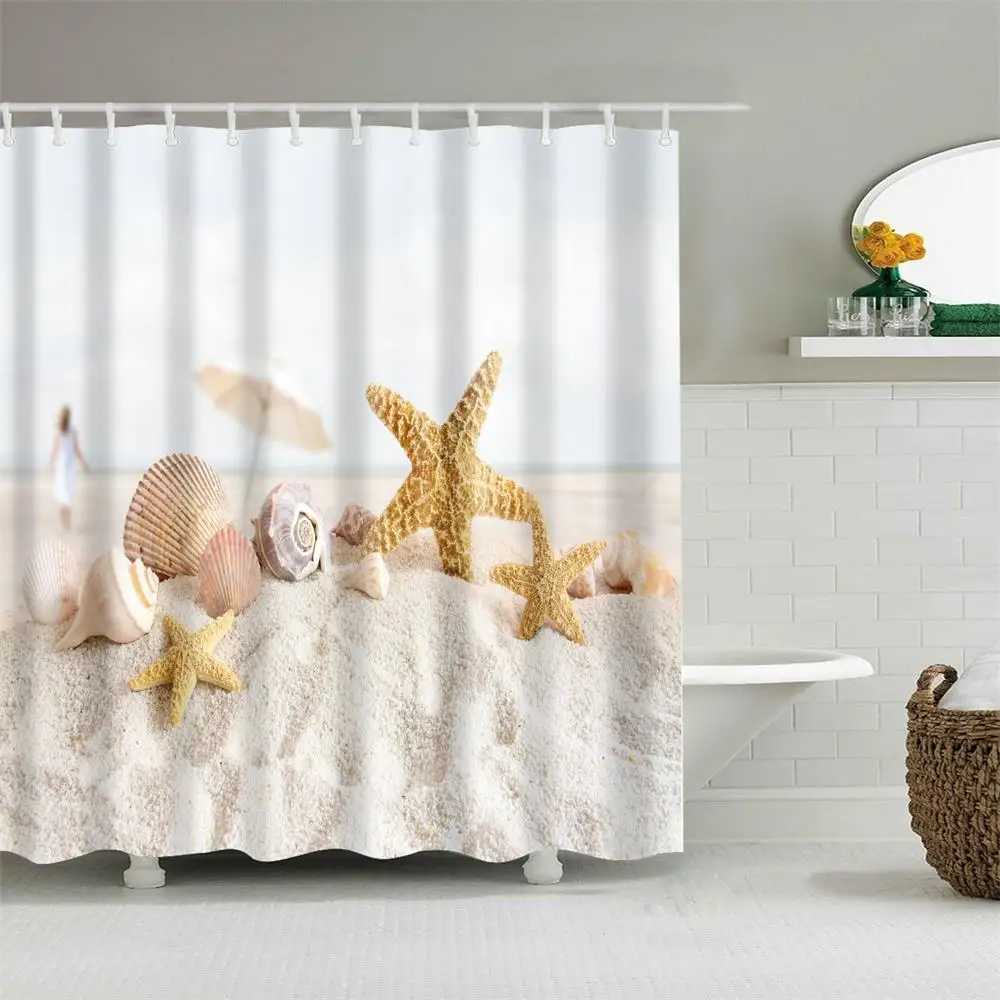 Dafield Shower Curtain Starfish Seashell Beach Theme Waterproof
