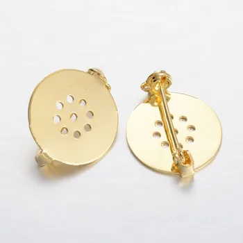 

10pcs Flat Round Brass Blank Disc Brooch Base Findings for Handmade Crafts Jewelry Making, Platinum/Golden/Platinum, Tray: 18mm