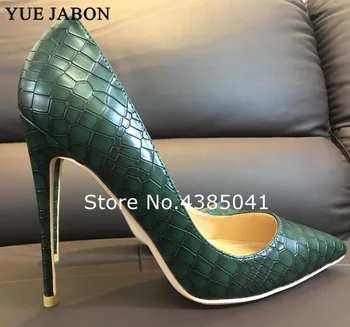 

YUE JABON Dark Green Women's Shoes High Heel 12cm 10cm 8cm Heel Sexy Tip Pumps Shoes Plus Size 43 Zapatos Mujer Dress Shoes