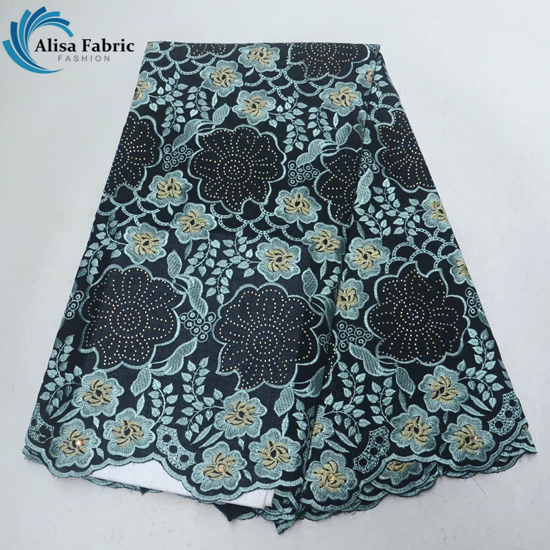 

Embroidery dry 100% cotton lace fabric hot selling swiss voile lace in switzerland rhinestones with stones 5 yards/pcs for dress