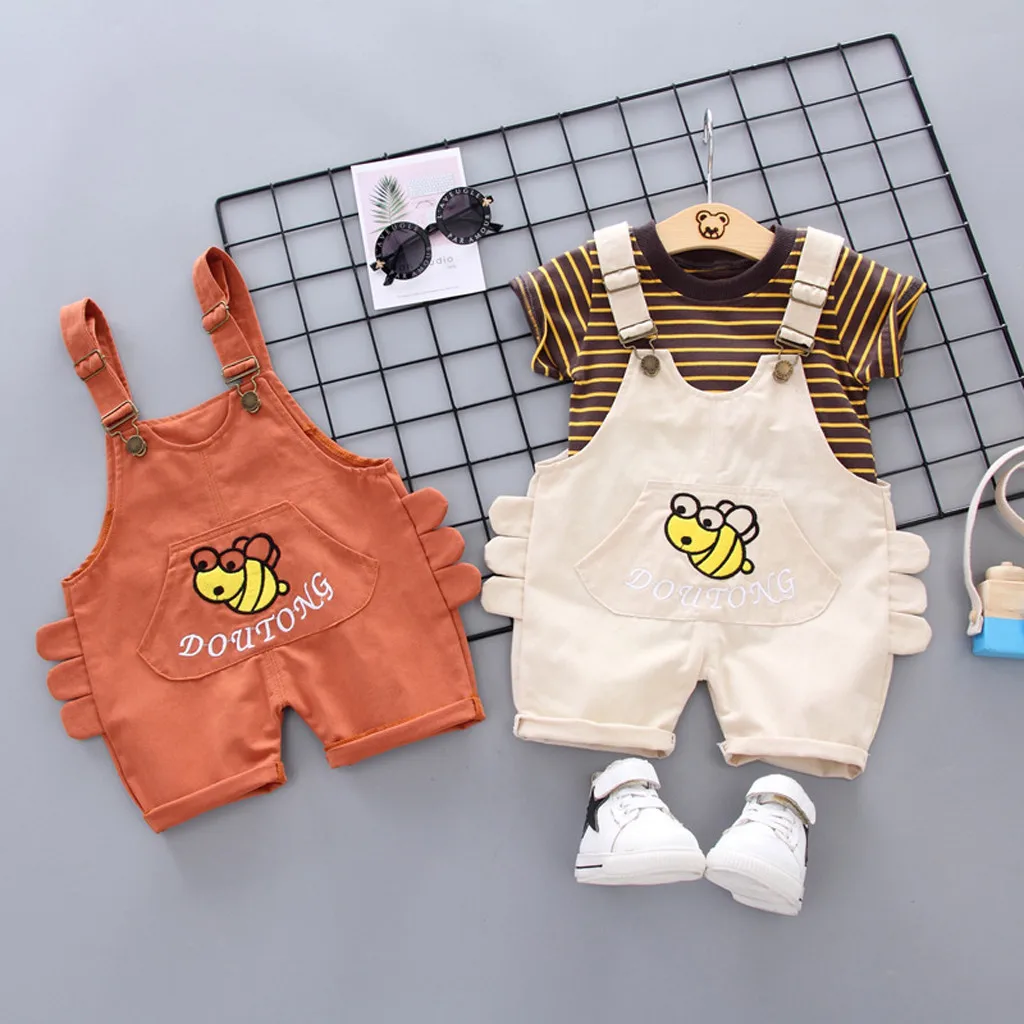 

Boys Cotton Sets For Toddler Kids Baby Boy Girl Cartoon T shirt Tops Strap Modis Pants 2pcs Kids Clothes Set Vetement Enfant