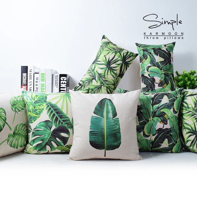 Tropical Monstera Leaf Green Cushion Cover Linen Throw Pillow Case New Tropical Throw Pillow Covers Tropical Monstera Leaf Green Cushion Cover Linen Throw Pillow Case New Tropical Throw Pillow Covers