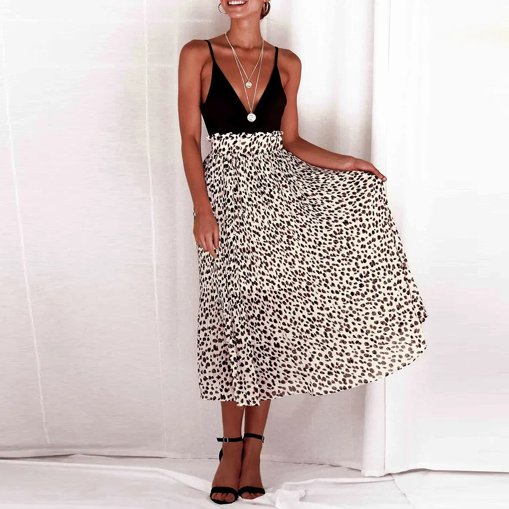 Летняя юбка Женская мода Стиль эластичная талия леопардовая юбка винтажная трапециевидная свободная длинная юбка качели 2019 Новое