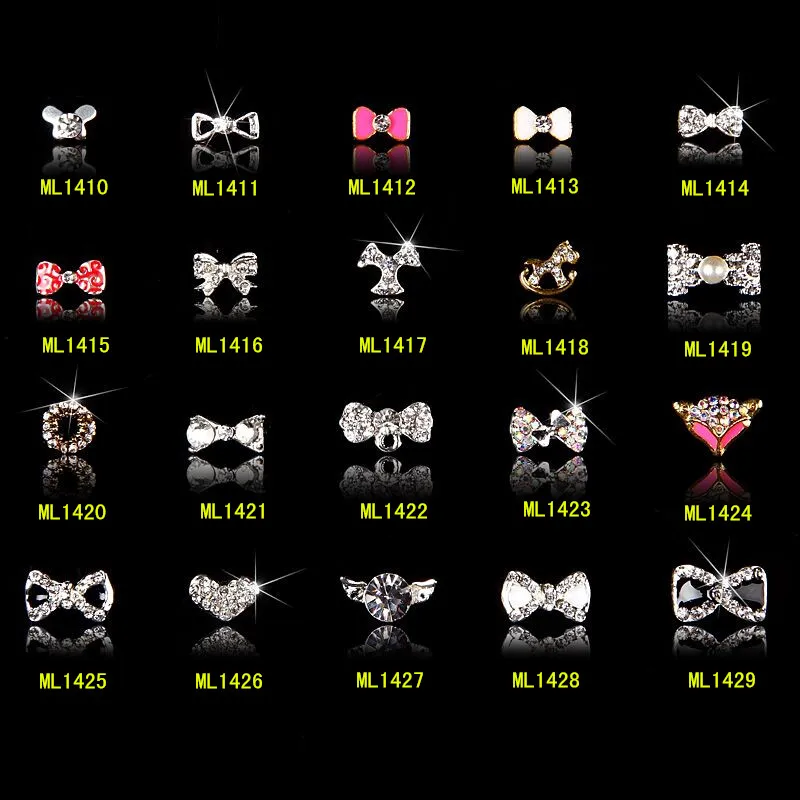 

100PCs DIY 3D Bow Rhinestone Nail Art Tip Nail Decoration, NA_098