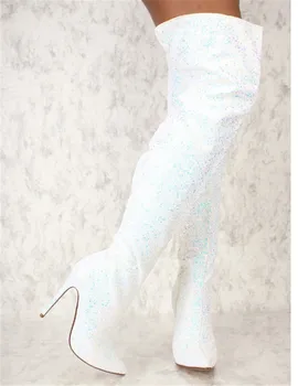 

New Arrival Bling Bling Over The Knee Fit Long Boots Glittering Shiny Thin High Heels Thigh High Boots Sexy Dress Shoes Women