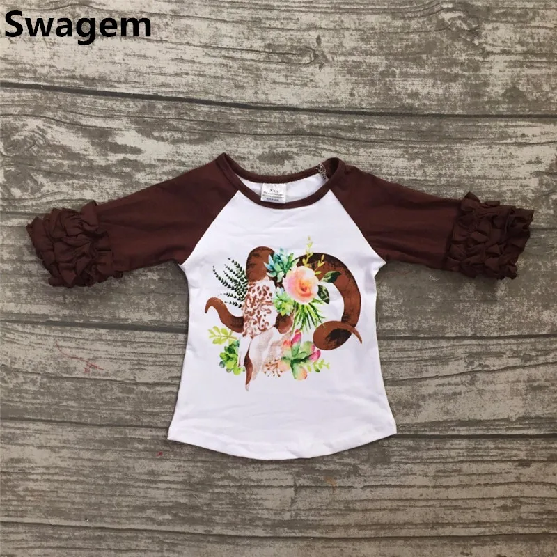 

1-5 Year Girls Clothes Long Sleeve Baby Elephant Printed T Shirt Girls Icing Ruffle Tops Autumn Children Clothing D0667