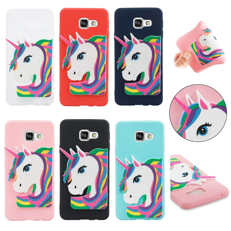 Mouplayca cases for Samsung Galaxy A5 2016 A510 phone 3D Cute cartoon Unicorn soft silicon TPU back cover |