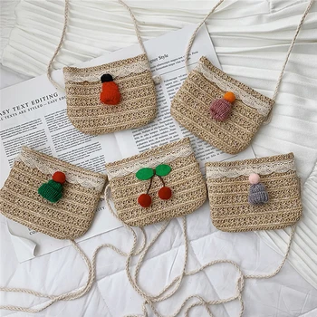 

Toddler Baby Beach Messenger Bags Children Kids Girls Straw Shoulder Bag Handbag Cheery Cute Girl Bags